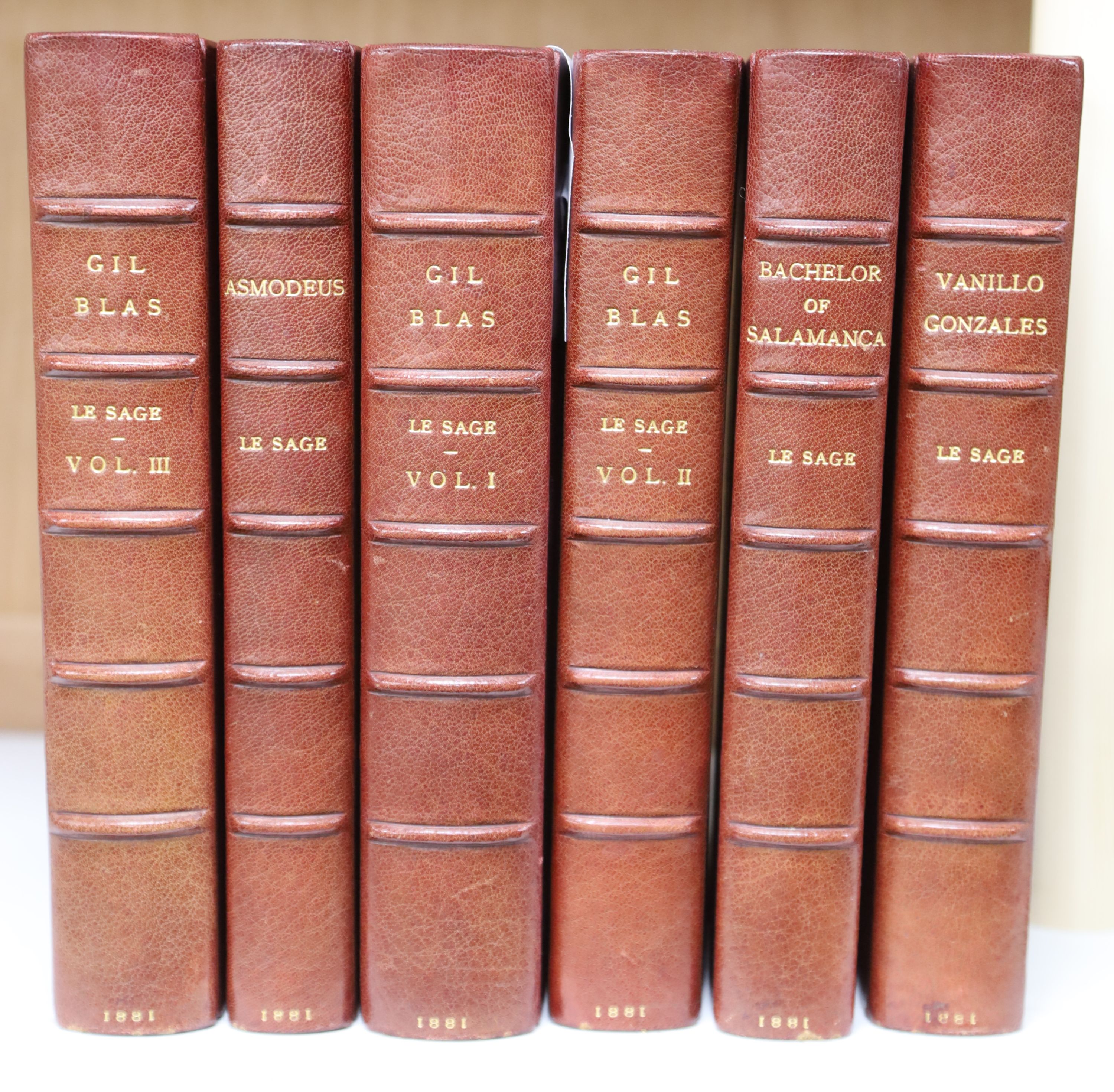 Le Sage, Alain Rene - The Adventures of Gil Blas of Santillane, translated by Tobias Smollet, 3 vols, 8vo, with 12 etched plates, toget